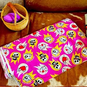 Ace of spade queen of heart, skull top hat gambling quilting, fabric VLV